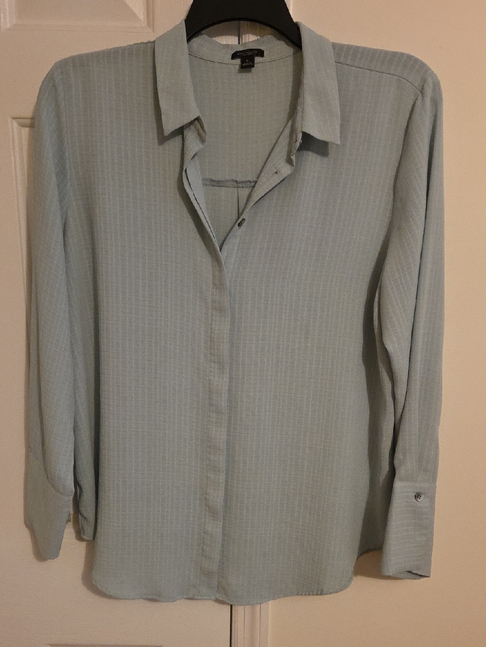 ANN TAYLOR Light Green Long-Sleeve Button blouse